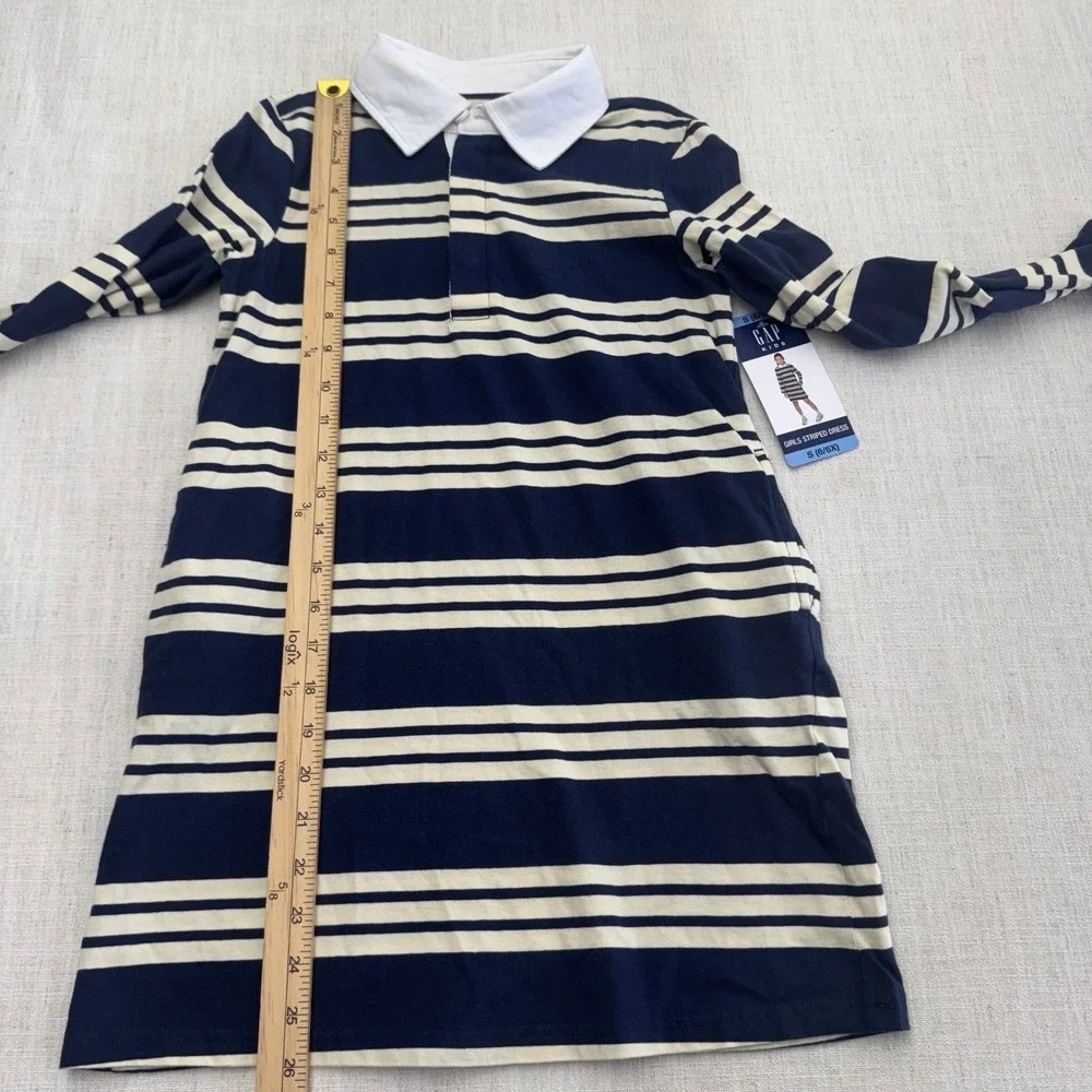 Gap Kids Girls Striped Rugby Dress Navy Cream Long Sleeve Cotton S‎ 6/6X NEW